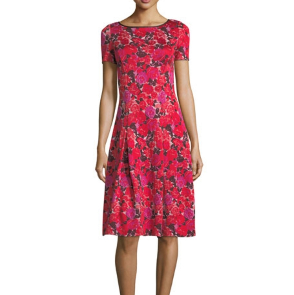 NWT St. John Floral Short Sleeve Dress - Picture 2 of 16